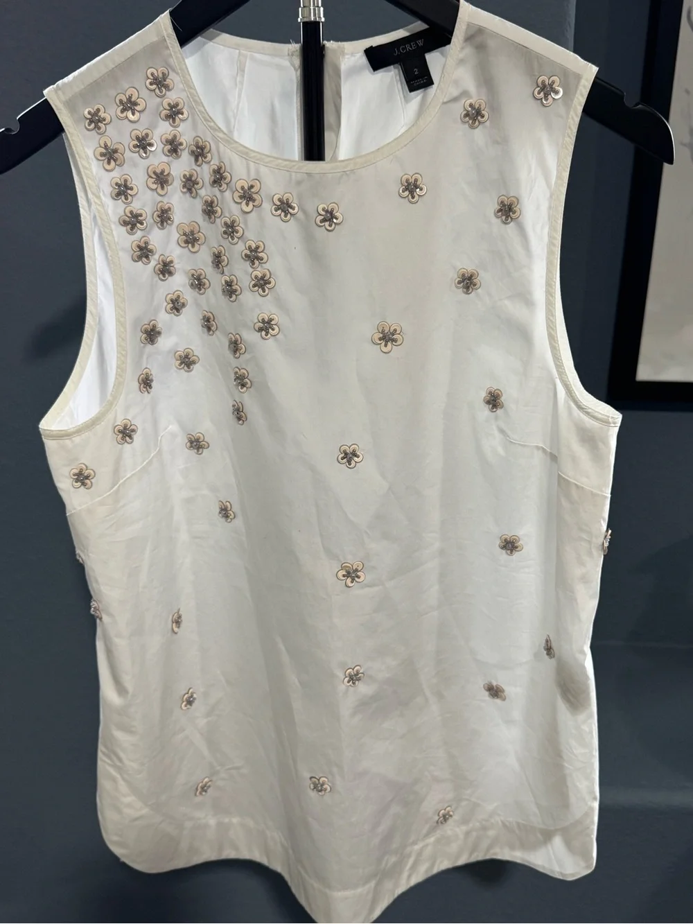 J. Crew Cream Sleeveless Camisole with Taupe Floral Appliqués